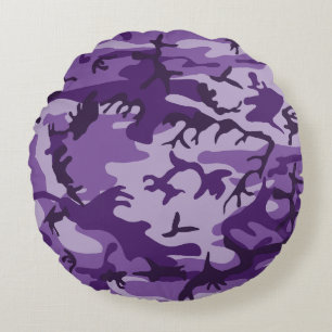 Purple Camouflage, Military, Army Round Pillow