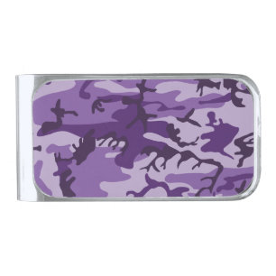 Purple Camouflage, Military, Army Silver Finish Money Clip