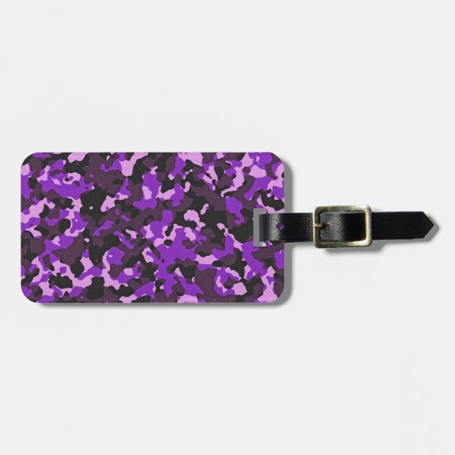 Purple camouflage pattern luggage tag (Front Horizontal)