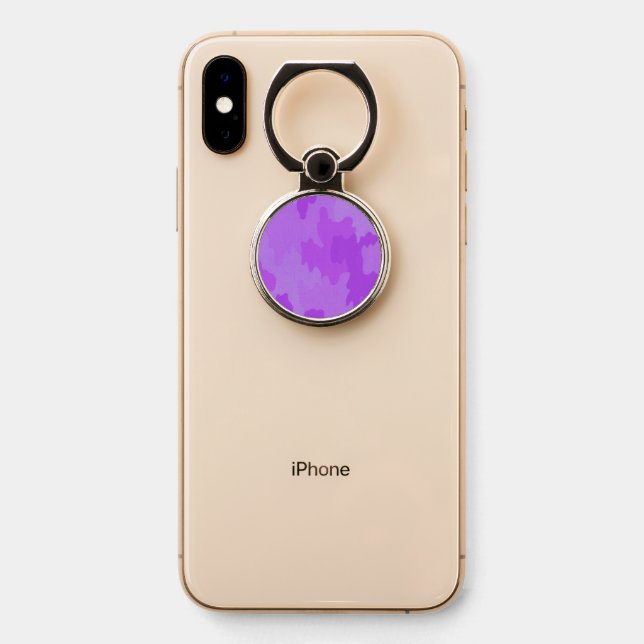 Purple Camouflage Pattern Phone Ring Stand (On Phone)