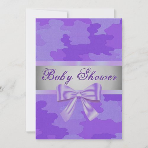 Purple Camouflage Purple Bow Baby Shower Invite