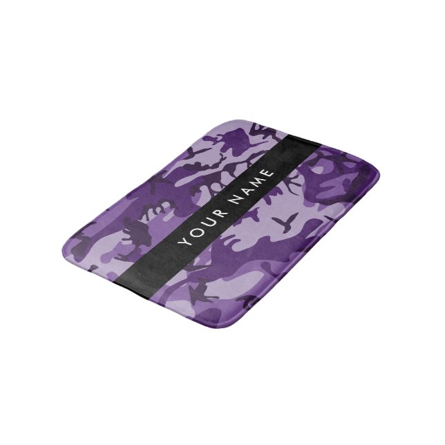 Purple Camouflage Your name Personalize Bath Mat (Angled)