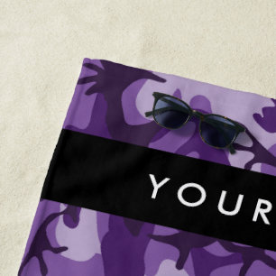 Purple Camouflage Your name Personalize Beach Towel