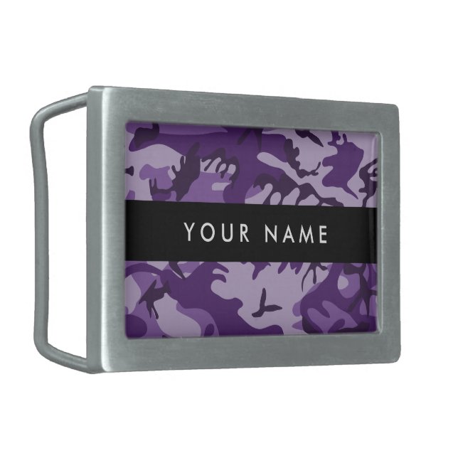 Purple Camouflage Your name Personalize Belt Buckle (Front Left)
