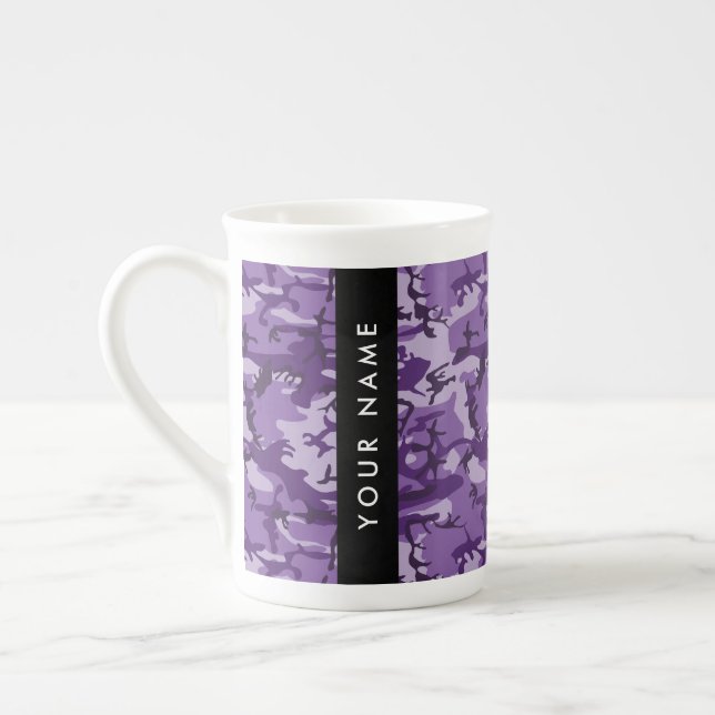 Purple Camouflage Your name Personalize Bone China Mug (Left)