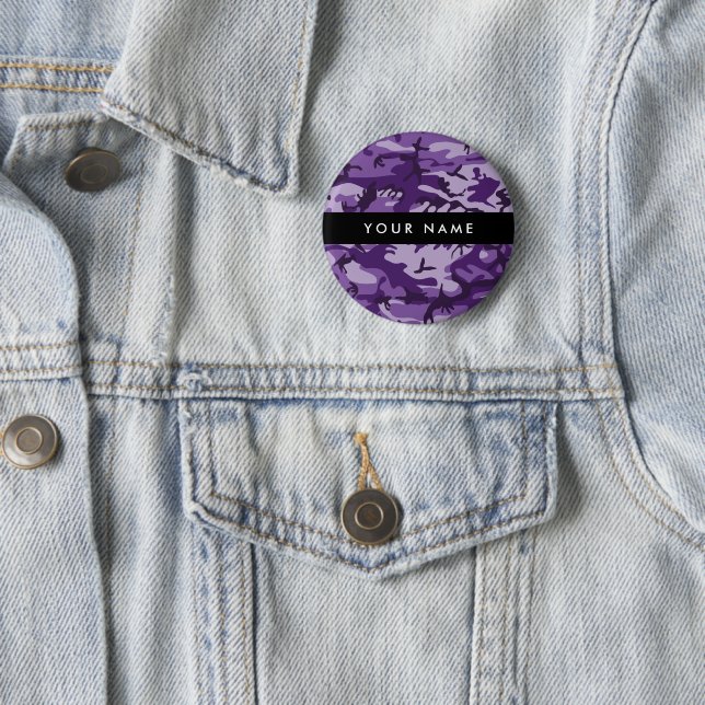 Purple Camouflage Your name Personalize Button (In Situ)