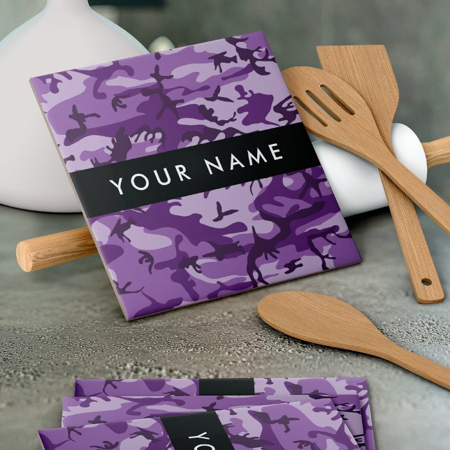 Purple Camouflage Your name Personalize Ceramic Tile (Creator Uploaded)