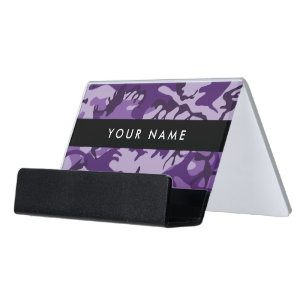 Purple Camouflage Your name Personalize Desk Business Card Holder