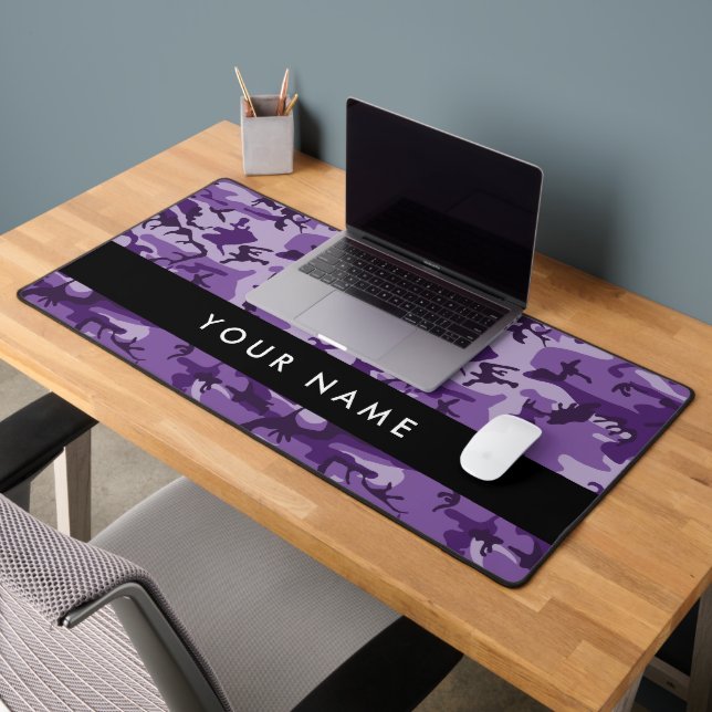 Purple Camouflage Your name Personalize Desk Mat (Office 2)
