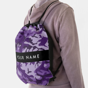 Purple Camouflage Your name Personalize Drawstring Bag