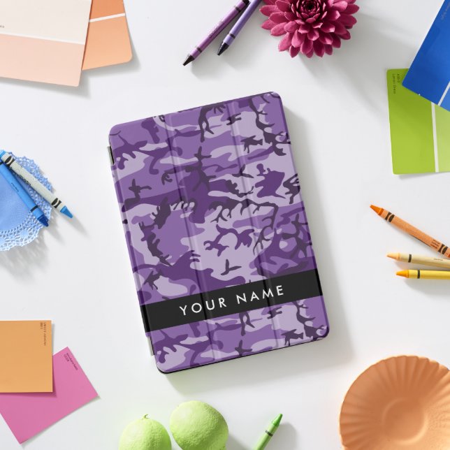 Purple Camouflage Your name Personalize iPad Pro Cover (Desk)