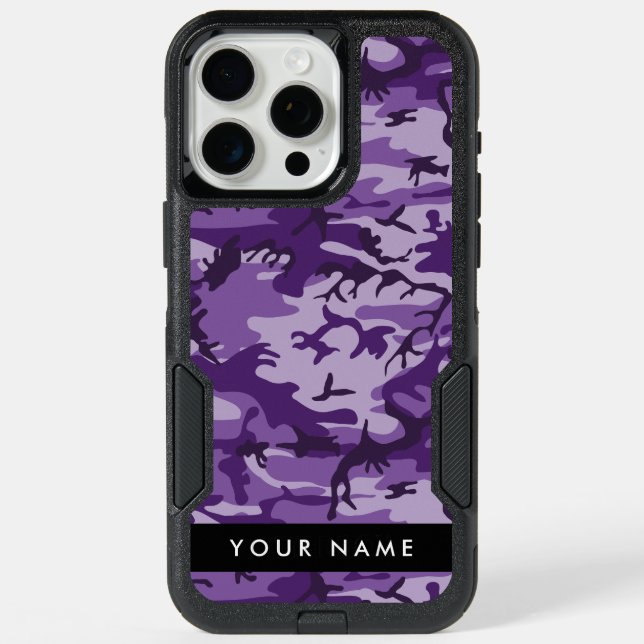 Purple Camouflage Your name Personalize iPhone 15 Pro Max Case (Back)