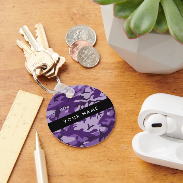 Purple Camouflage Your name Personalize Keychain (Desk)