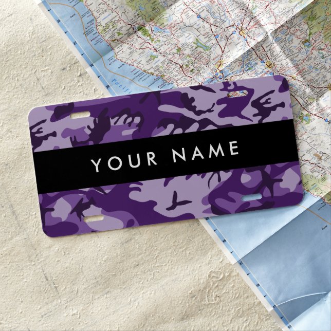 Purple Camouflage Your name Personalize License Plate (In Situ)