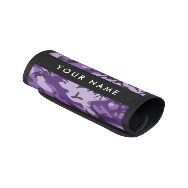 Purple Camouflage Your name Personalize Luggage Handle Wrap (Angled)