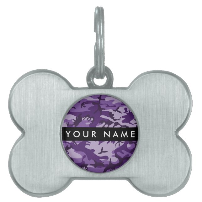 Purple Camouflage Your name Personalize Pet ID Tag (Front)