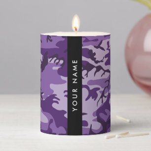 Purple Camouflage Your name Personalize Pillar Candle