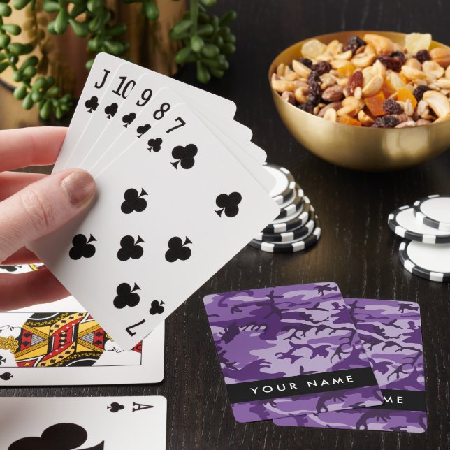 Purple Camouflage Your name Personalize Poker Cards (In Situ)