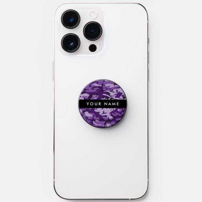 Purple Camouflage Your name Personalize PopSocket (Front)