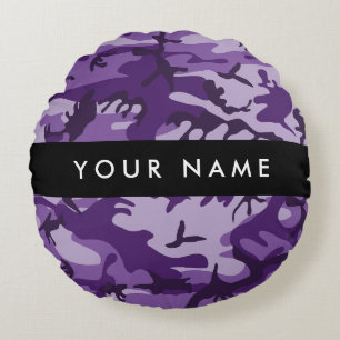 Purple Camouflage Your name Personalize Round Pillow