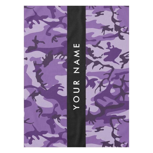 Purple Camouflage Your name Personalize Tablecloth (Front)