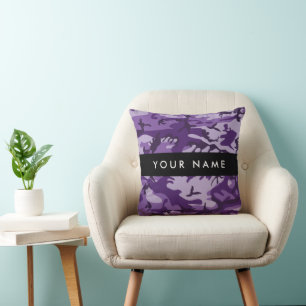 Purple Camouflage Your name Personalize Throw Pillow