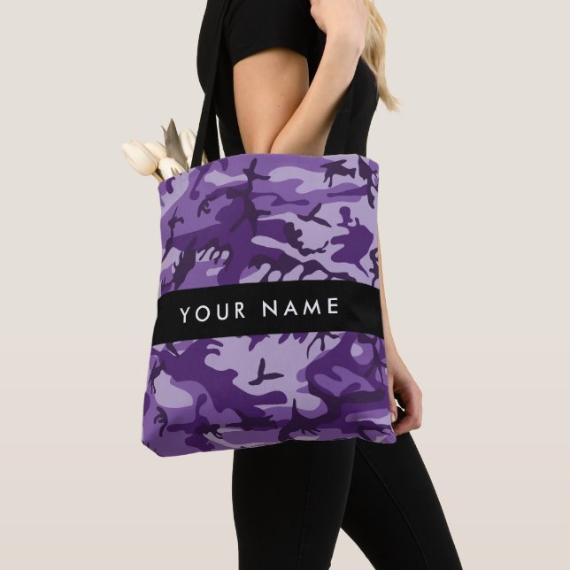Purple Camouflage Your name Personalize Tote Bag (Close Up)