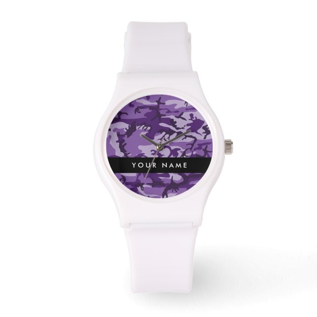 Purple Camouflage Your name Personalize Watch (Front)