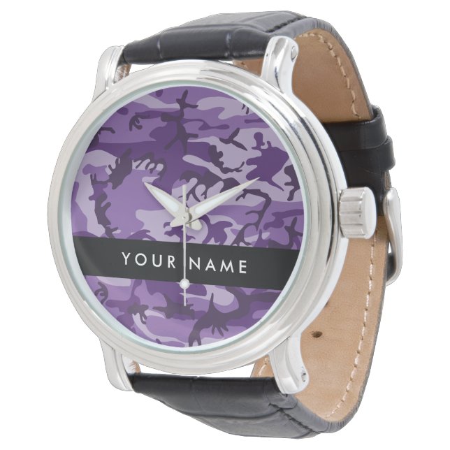 Purple Camouflage Your name Personalize Watch (Angled)