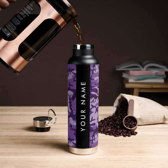 Purple Camouflage Your name Personalize Water Bottle (Coffee)