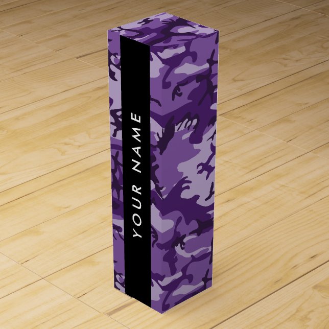 Purple Camouflage Your name Personalize Wine Box (Front)