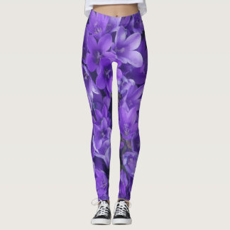 Purple Campanula Flowers Legging