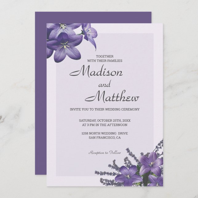 Purple Campanula Wedding Invitation (Front/Back)