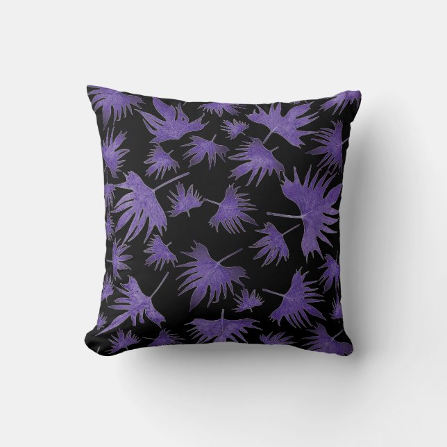 Purple Canary Vine Leaves Throw Pillow (Front)