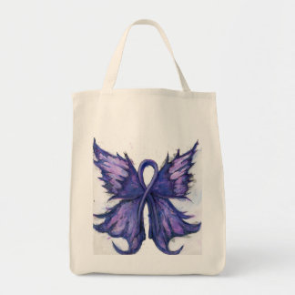 Purple Cancer Ribbon with Butterfly Wings Tote Bag