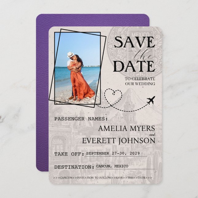 Purple Cancun Passport Save The Date (Front/Back)