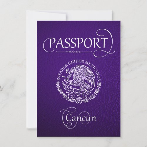 Purple Cancun Passport Save the Date Card