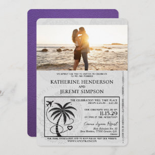 Purple Cancun Passport Wedding Invitation