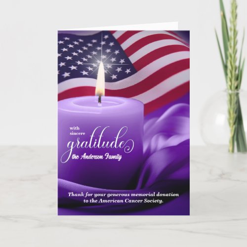 Purple Candle and Flag Memorial Thank You Card