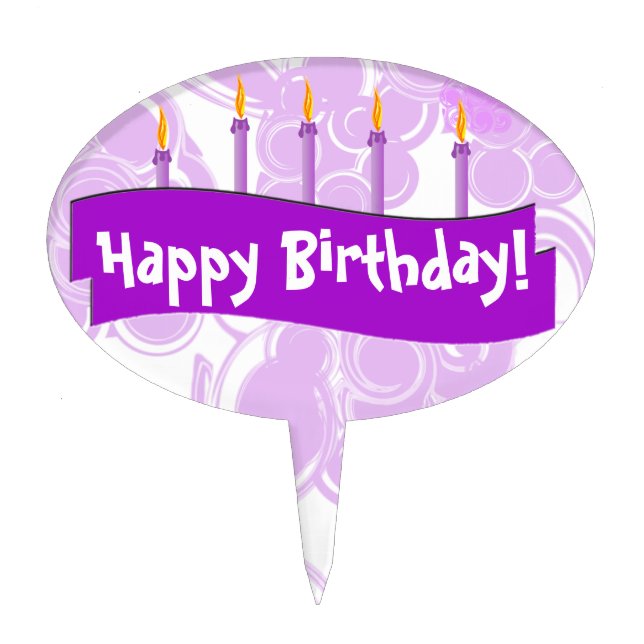 Purple Candle and Spiral Background Cake Topper (Front)