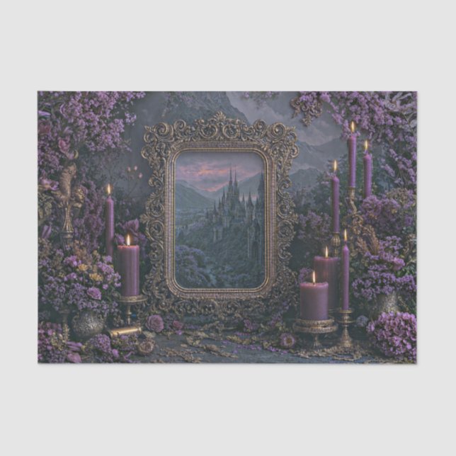 Purple Candle Ornate Gold Mirror Fantasy Castle Tissue Paper (Front)