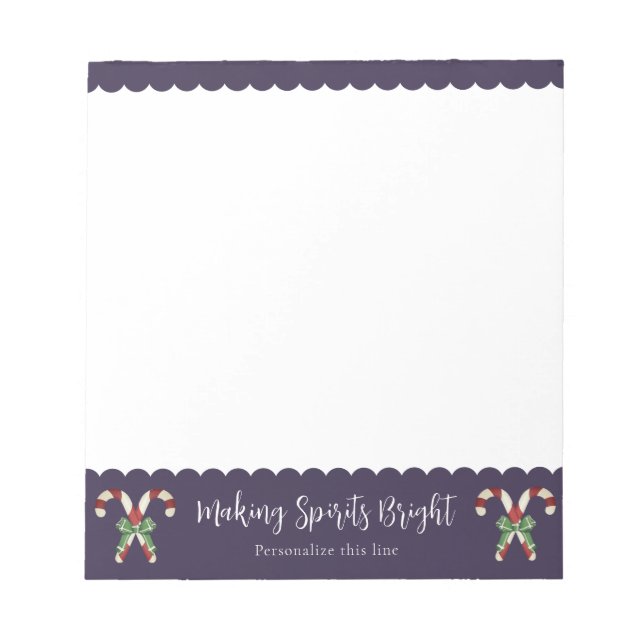 Purple Candy Cane Festive Holiday Personalized Notepad (Front)