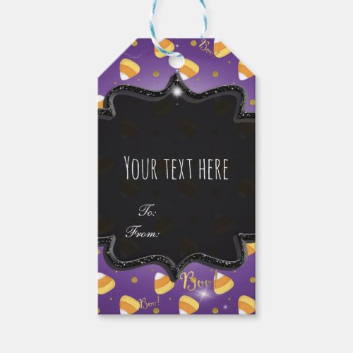 Purple Candy Corn  Gold Dots Whimsical Halloween Gift Tags