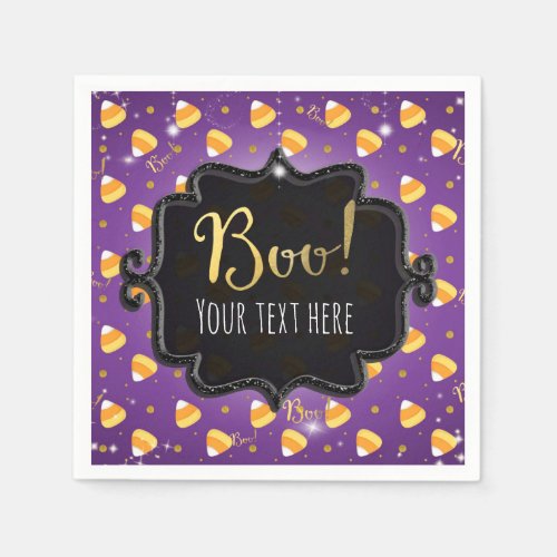 Purple Candy Corn  Gold Dots Whimsical Halloween Napkins