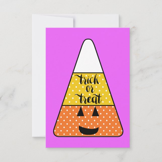Purple Candy Corn Trick or Treat Halloween Card (Front)