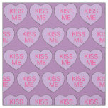 Purple Candy Hearts Kiss Me Valentine&#39;s Day Love Fabric
