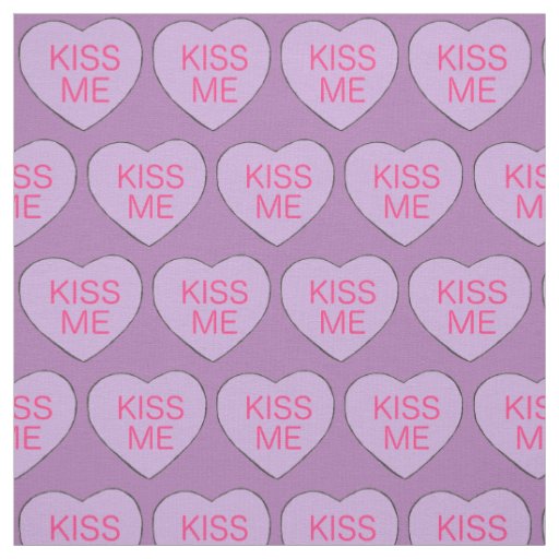 Purple Candy Hearts Kiss Me Valentine's Day Love Fabric