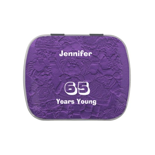 Purple Candy Tin Party Favor 65 Years Young (Top)