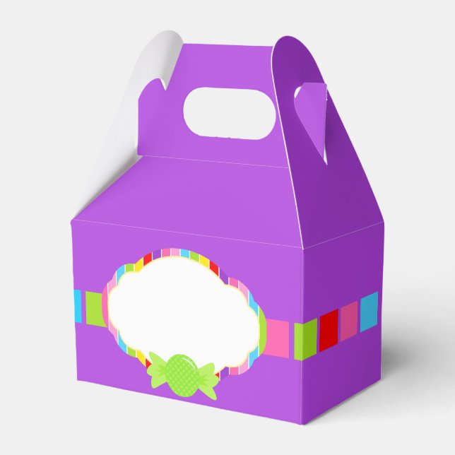 Purple Candyland Inspired Sweet Treat Favor Boxes (Front Side)
