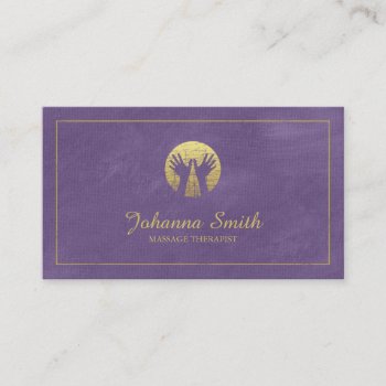Purple Canvas Golden Frame  Hands Massage Therapy Appointment Card by superdazzle at Zazzle